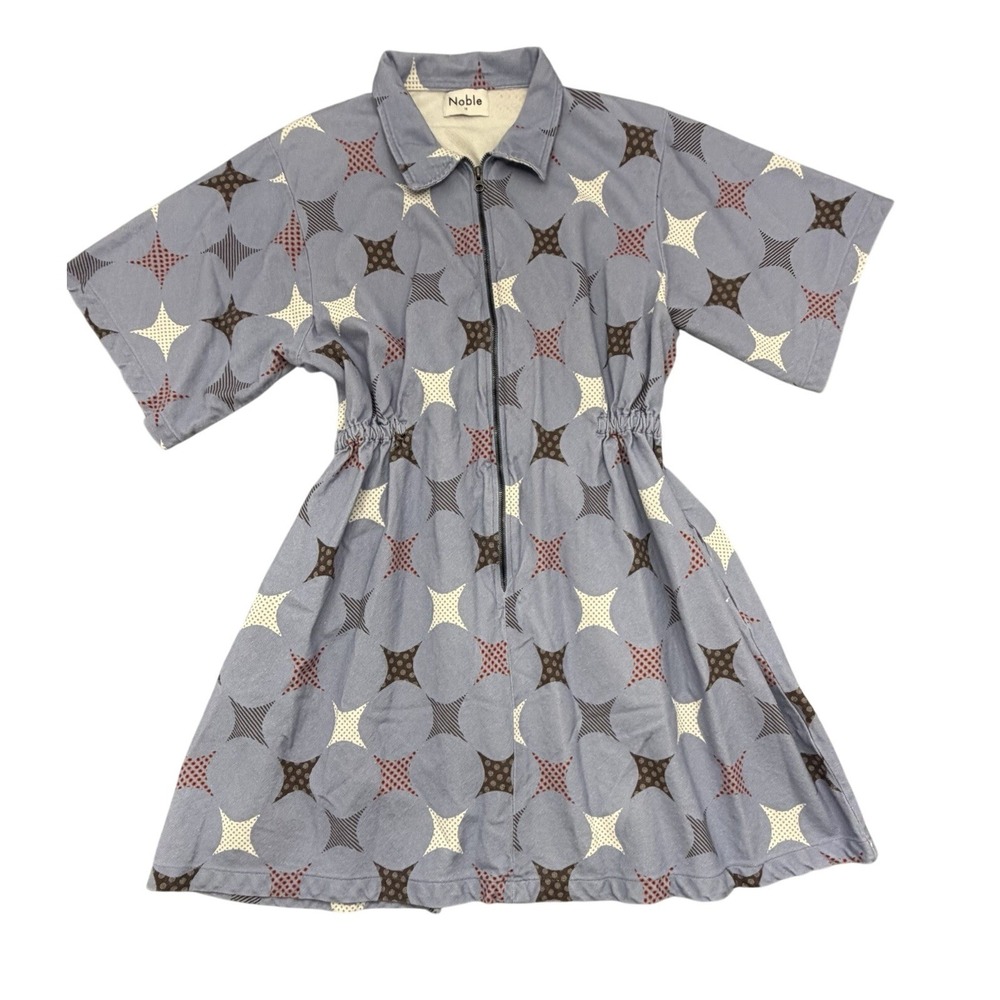 Noble Organic Cotton Sparkle Print Zip Front Utility Dress Size 1X Pockets